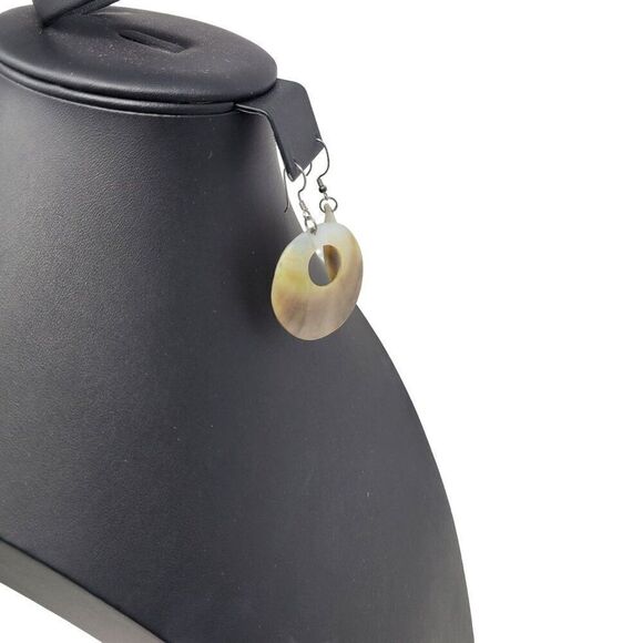 Vintage Bronze Ombre Round Shell Drop Earrings Hook Unique Handmade Primitive - Picture 8 of 10